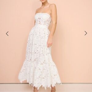 Leo Lin Emilia Lace Bustier Midi Dress in Snow